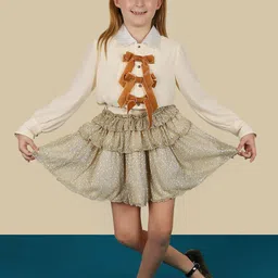 One Friday Girls Golden Layered Self-Design Tiered Mini Skirt-picture-36