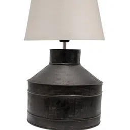 Homesake Adults Beige Solid Metal Table Lamp with Khadi drum shade Black Rust Finish image 4