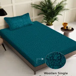 fabinaliv Green Floral 300 TC Woollen Single Bedsheet with Pillow Cover image 2