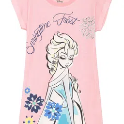 Disney by Wear Your Mind Pink Printed Cotton T-shirt Dress-image-6