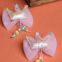 Stoln Girls Set of 2 Beaded Crown with Net Detail Alligator Hair Clips-picture-40