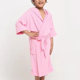 Creeva Melodious Kids Pink Front Pocket Bath Robe image 3