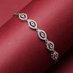 ZENEME Rhodium-Plated American Diamond Studded Link Bracelet-picture-41