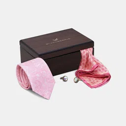 Blackberrys Men Printed Silk Tie With Pocket Square And Cufflink Formal Gift Set-image-24