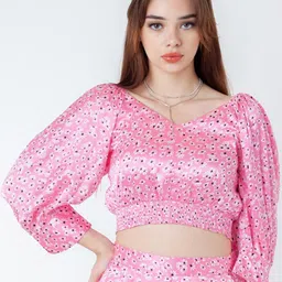 Zink London Print Flared Sleeve Crop Top-picture-36