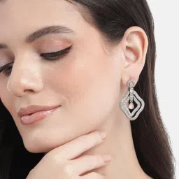 STILEADDA Silver Plated Designer Pink Ad Stone Drop Earrings-picture-36