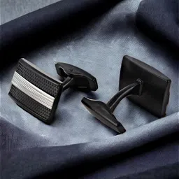 LUCKY JEWELLERY Silver Plated Textured Rectangle Blazer Cufflinks image 3