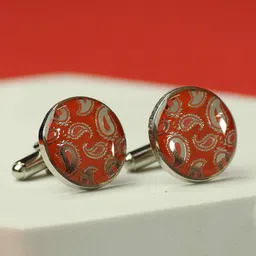 Tossido Men Paisley Printed Round Brass Cufflink image 3