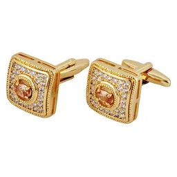 LUCKY JEWELLERY Gold-Plated AD Stone Studded Cufflink image 4