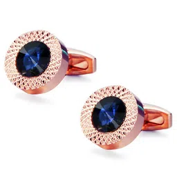 Peora Men Textured Rose Gold-Plated Round Cufflinks image 3