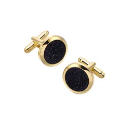 Peora Men Gold-Plated Textured Round Cufflinks image 3