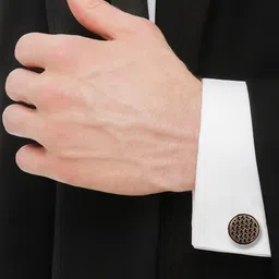 LUCKY JEWELLERY Silver Plated Textured Round Blazer Cufflinks image 2