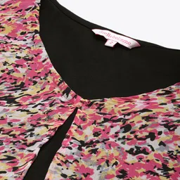 theRebelinme Plus Size Black & Pink Floral Print Layered Longline A-Line Top image 2