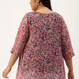theRebelinme Plus Size Black & Pink Floral Print Layered Longline A-Line Top image 4