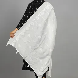 HANDICRAFT PALACE White & Gold-Toned Embroidered Dupatta with Sequinned image 3