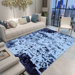 Buy Blue Wool and Viscose Abstract 4 x 6 Feet Hand Tufted Carpet by Joyrugs by littlelooms image 1