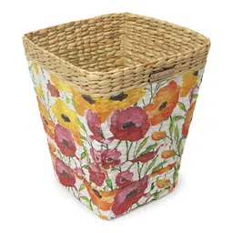 HABERE INDIA Beige & White Floral Printed Seagrass Open Dustbin image 5