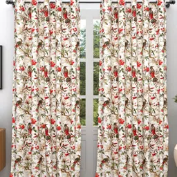 EasyGoods Ankh Off White & Red 2 Pieces Floral Black Out Long Door Curtains image 2