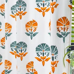 URBAN SPACE White & Orange 2 Pieces Floral Printed Window Curtains image 4