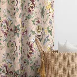 EasyGoods Green & Brown 2 Pieces Floral Cotton Black Out Long Door Curtains image 2