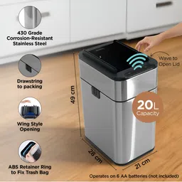 UMAI Grey & Black Stainless Steel Sensor Dustbin 20L image 5