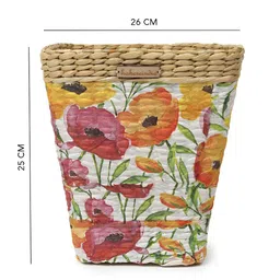 HABERE INDIA Beige & White Floral Printed Seagrass Open Dustbin image 4