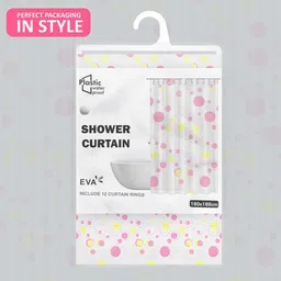 Kuber Industries Pink & Yellow 4 Pieces Printed Shower Curtains With 12 Rings image 4