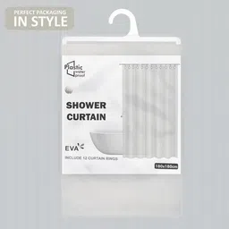 Kuber Industries 6-Pcs White Printed Shower Curtains With 12 Rings image 2