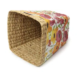 HABERE INDIA Beige & White Floral Printed Seagrass Open Dustbin image 3