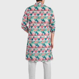SHIWAM ETHNIX Men Green Printed Regular Straight Cotton Kurta image 4