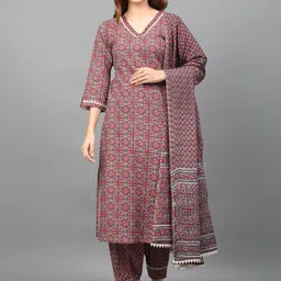 KALINI Women Ethnic Motifs Printed Pure Cotton Kurta with Salwar & Dupatta image 1
