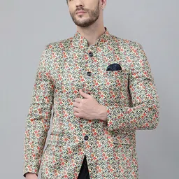 Hangup Men Blue & Red Printed Bandhgala Blazers-picture-1