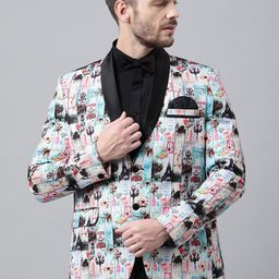 Hangup Men Blue Printed Single-Breasted Blazers-picture-19