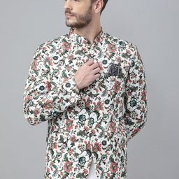 Hangup Men White & Green Printed Bandhgala Blazers-picture-18