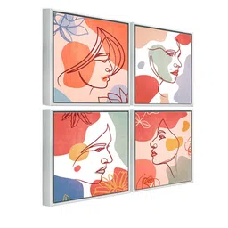 999Store Pink & Red Lady Differen Faces Printed Canvas Wall Painting Set Of 4 image 3