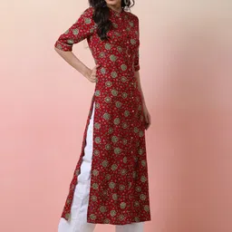 Sangria Foil-Printed Cotton Straight Kurta image 2