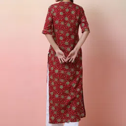 Sangria Foil-Printed Cotton Straight Kurta image 4