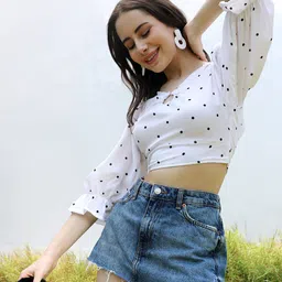 PINACOLADA Printed V Neck Puff Sleeves Crop Top-picture-28