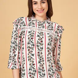 Honey by Pantaloons Floral Printed Puff Sleeves Lace Inserts Top-picture-23