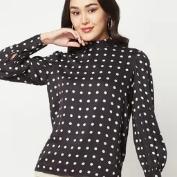 Crimsoune Club Polka Dot Printed High Neck Cuffed Sleeves Top-image-38