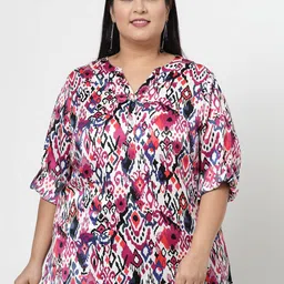plusS Abstract Printed Mandarin Collar Roll-Up Sleeves Top-picture-20