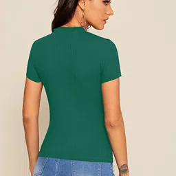 Stylecast X Slyck Green Self Design Cut Out Detail Fitted Top image 4