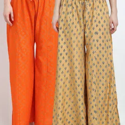 GRACIT Women Pack Of 2 Orange & Yellow Ethnic Motifs Printed Flared Knitted Ethnic Palazzos-image-20