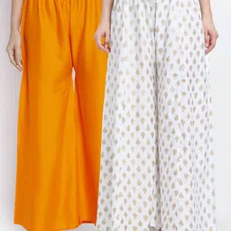 GRACIT Women Set of 2 Orange & White Ethnic Motifs Printed Flared Palazzos-picture-22