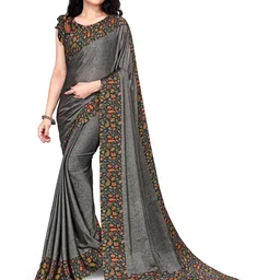 KALINI Grey & Orange Floral Printed Designer Bagh Saree image 1