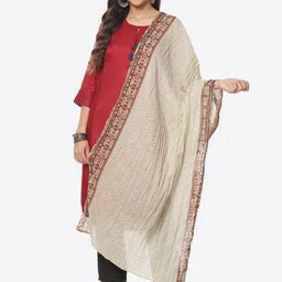 Rangriti Cream-Coloured & Brown Printed Dupatta-picture-15