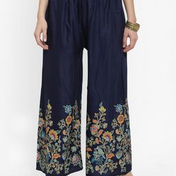 Clora Creation Women Navy Blue & Green Floral Hem Design Palazzos-picture-28