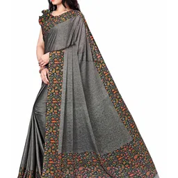 KALINI Grey & Orange Floral Printed Designer Bagh Saree image 3