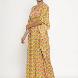 JISORA Yellow Printed Maxi Nightdress image 4
