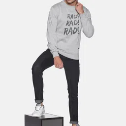 Campus Sutra Men Grey & Black Typography Printed Pullover image 3